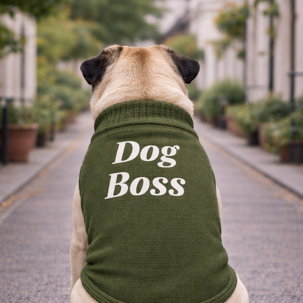 Luxury Dog Jumper “Dog Boss” – Premium Knitted Dog Sweater | Avid London