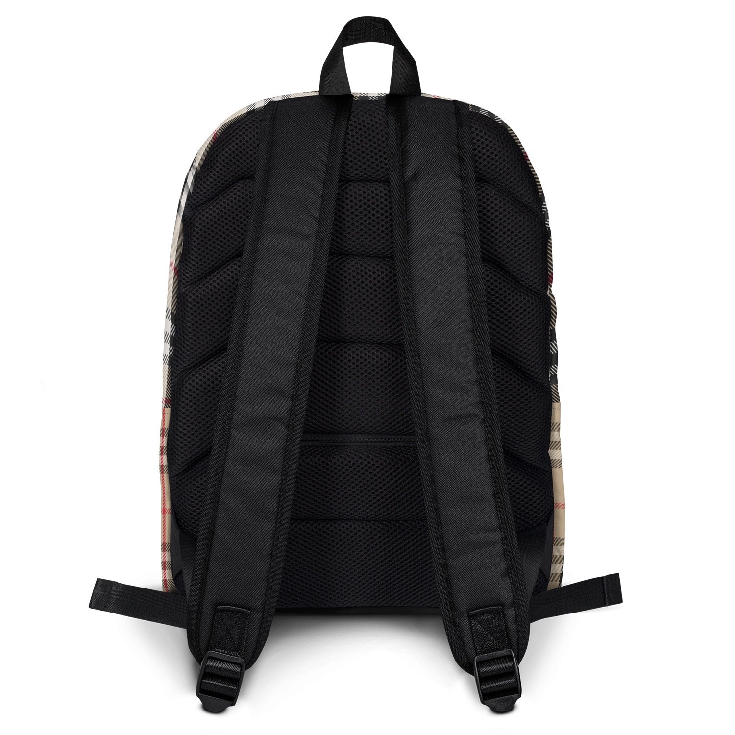 Backpack with plaid pattern on a white background