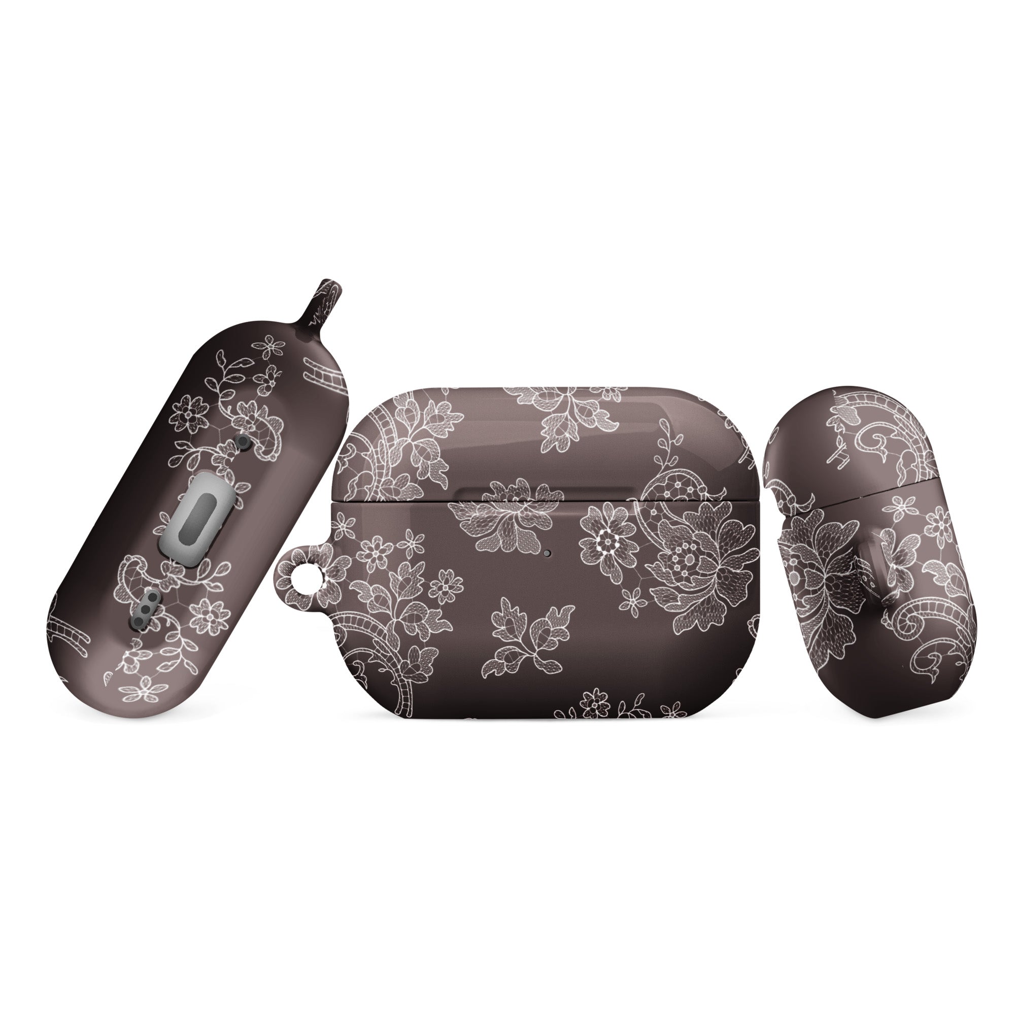 Wireless earbuds with a floral pattern on a white background