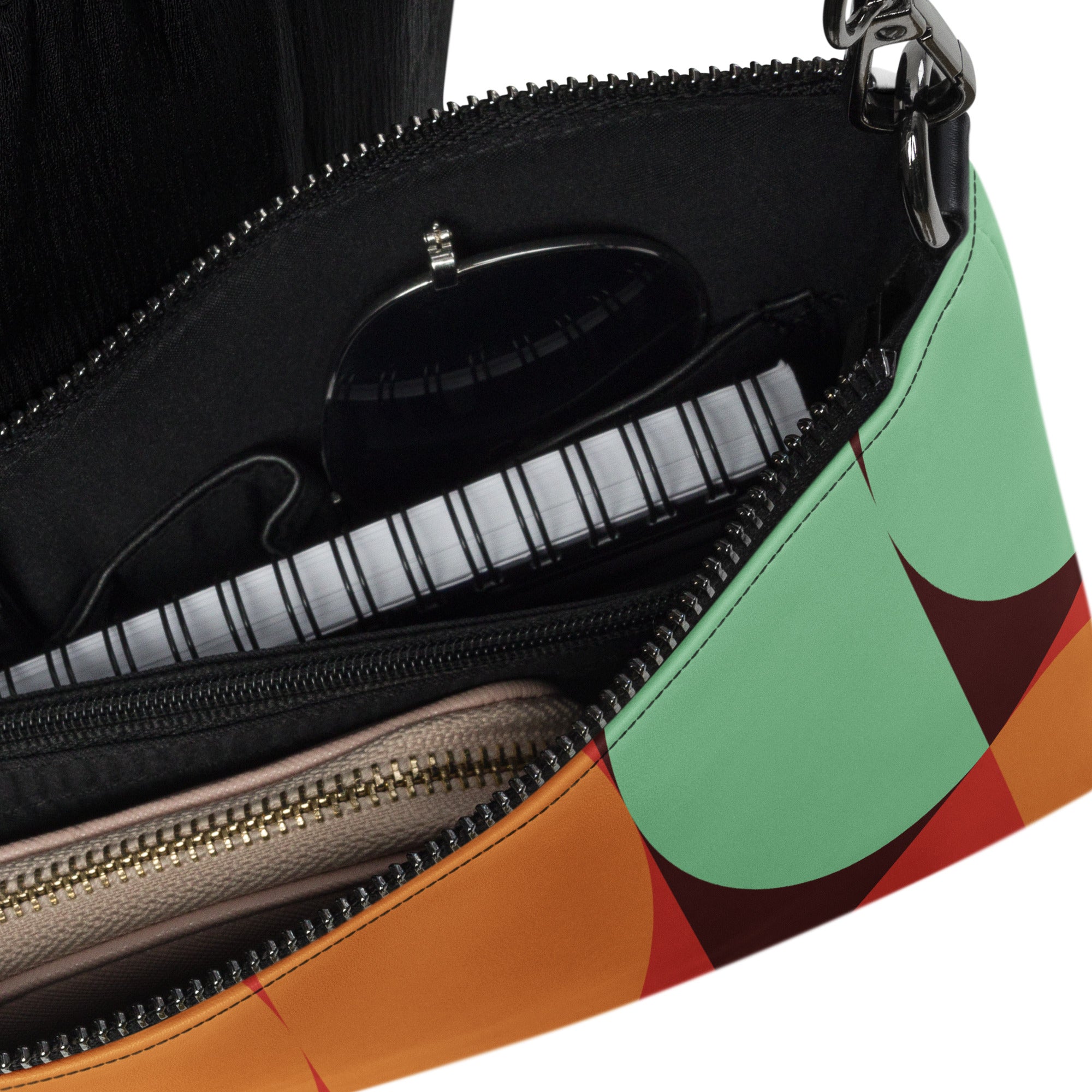 Semi-circle pattern crossbody bag interior