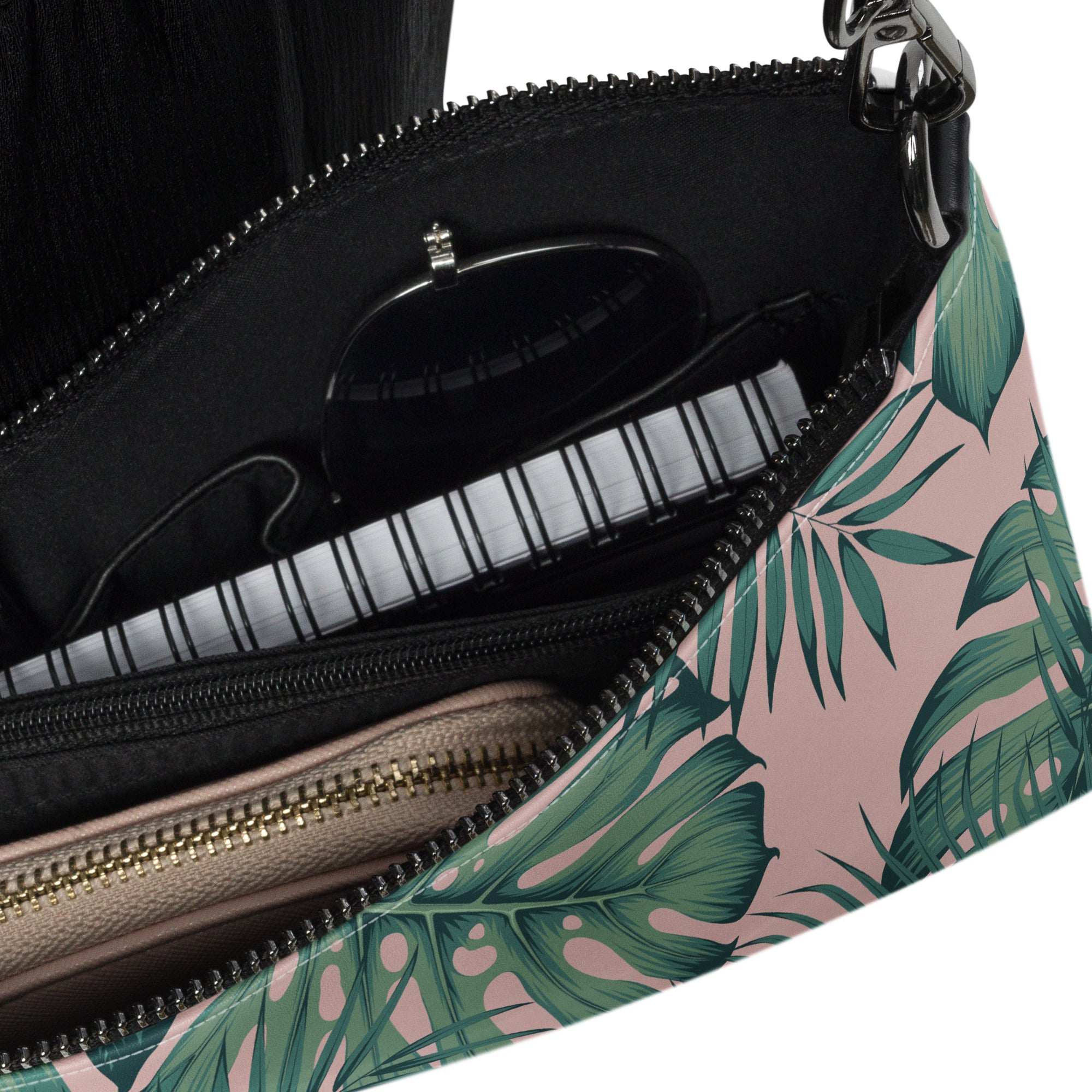 Palm leaf crossbody bag interior