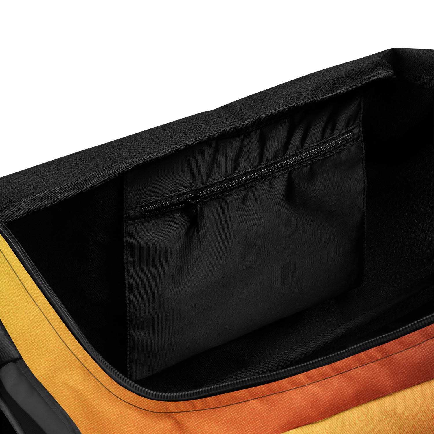 Close-up of a orange fade duffel bag