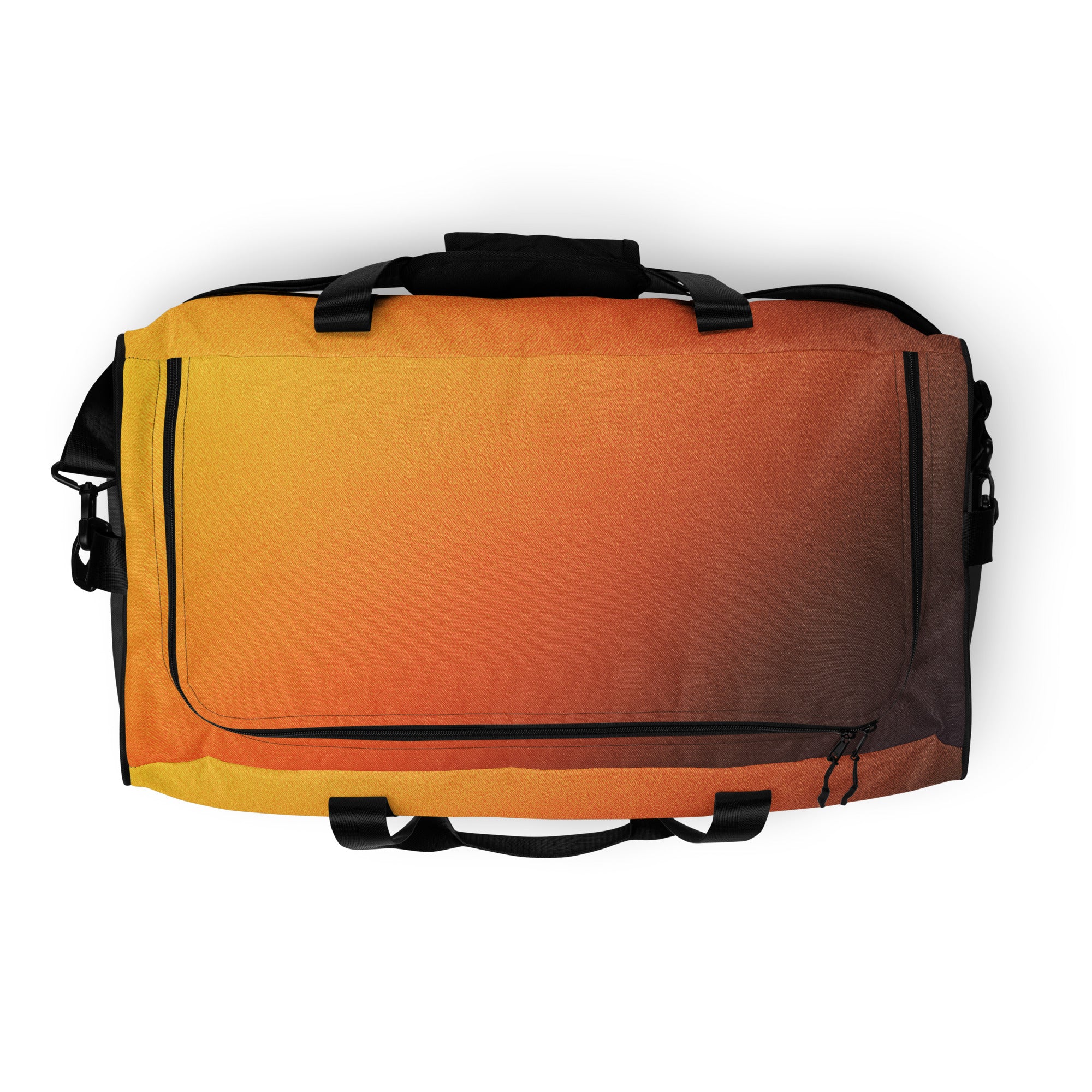 Close-up of a orange fade duffel bag