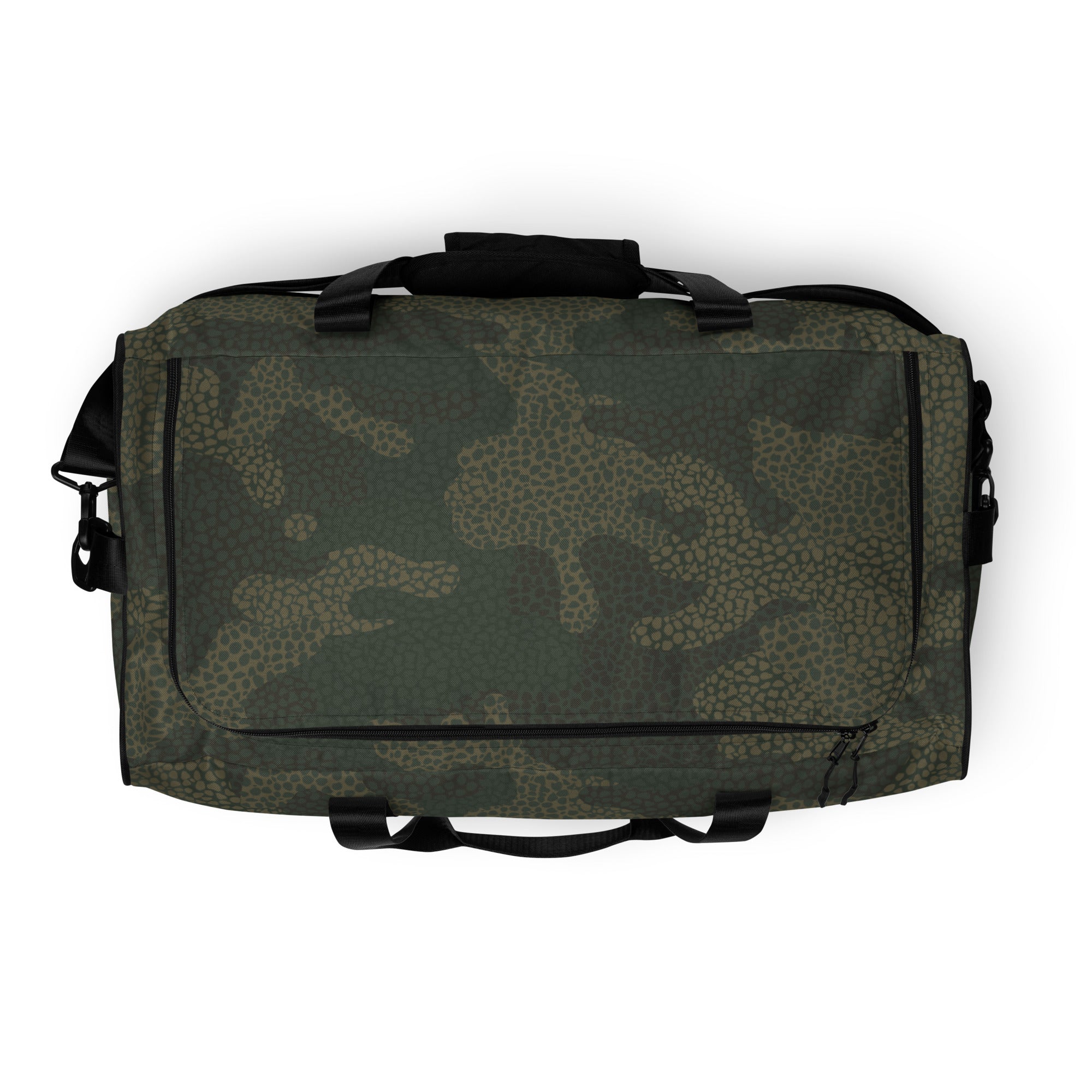 Green camouflage duffel bag