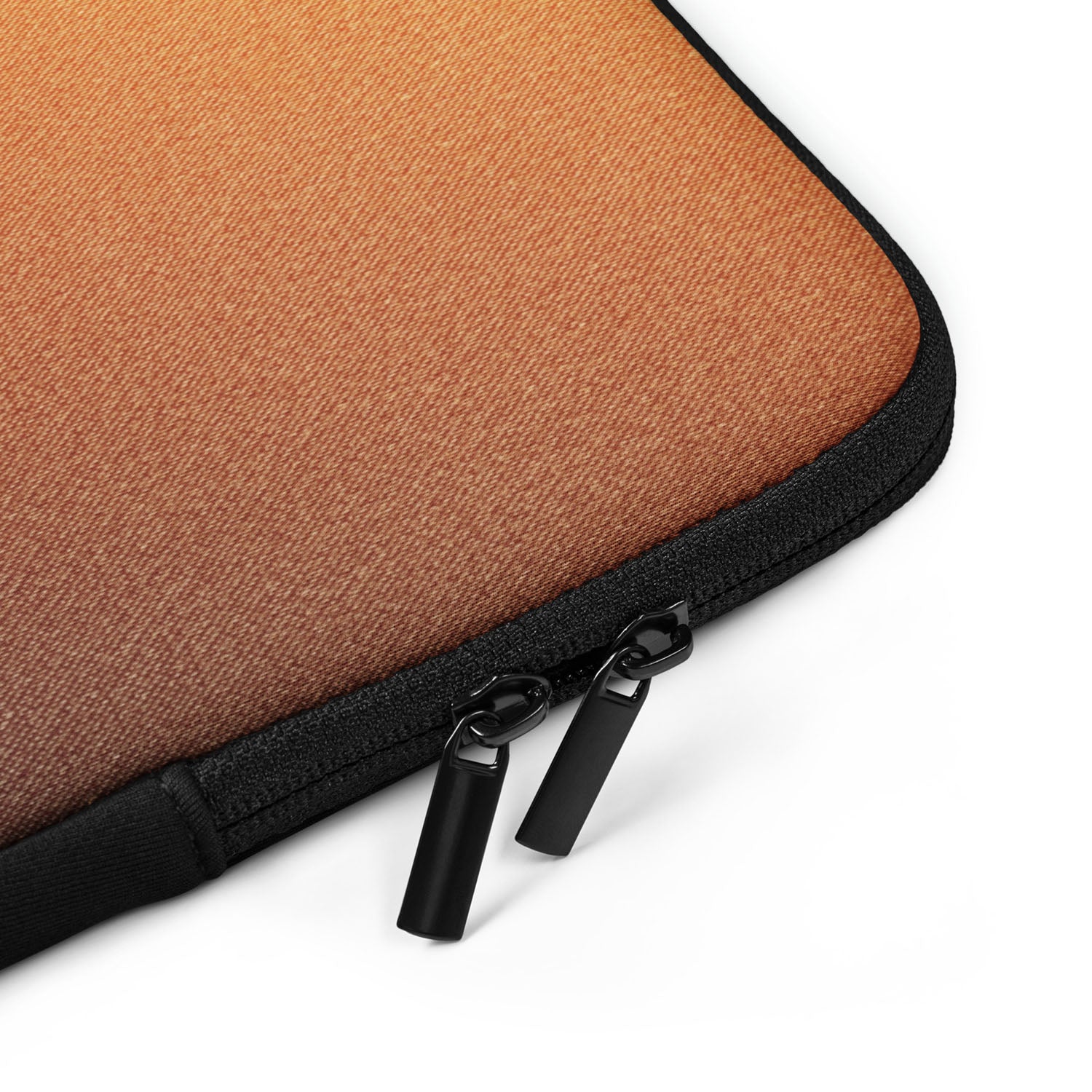 Orange Fade fabric sleeve with black zipper on a white background