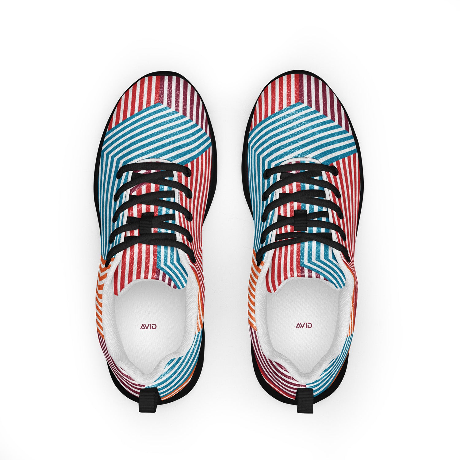 Pair of colorful striped sneakers on a white background