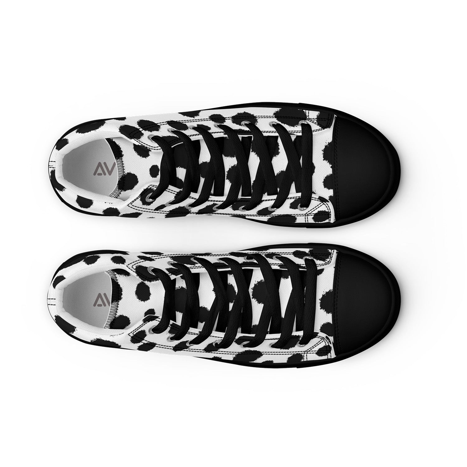 Black and white patterned shoes with visible brand logo on a white background