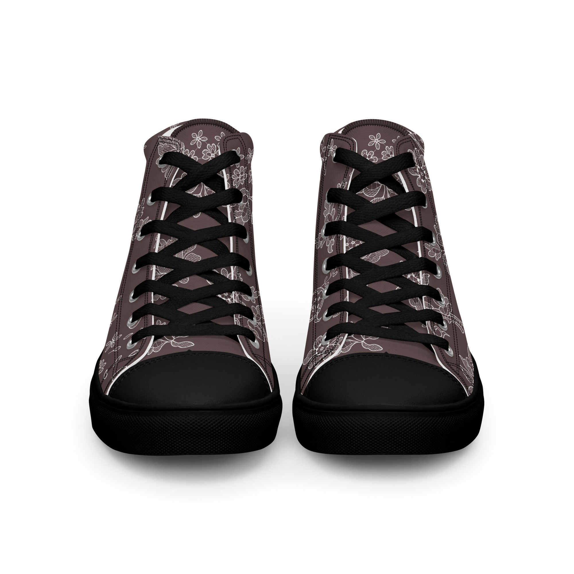 Pair of high-top sneakers with black and gray pattern on a white background