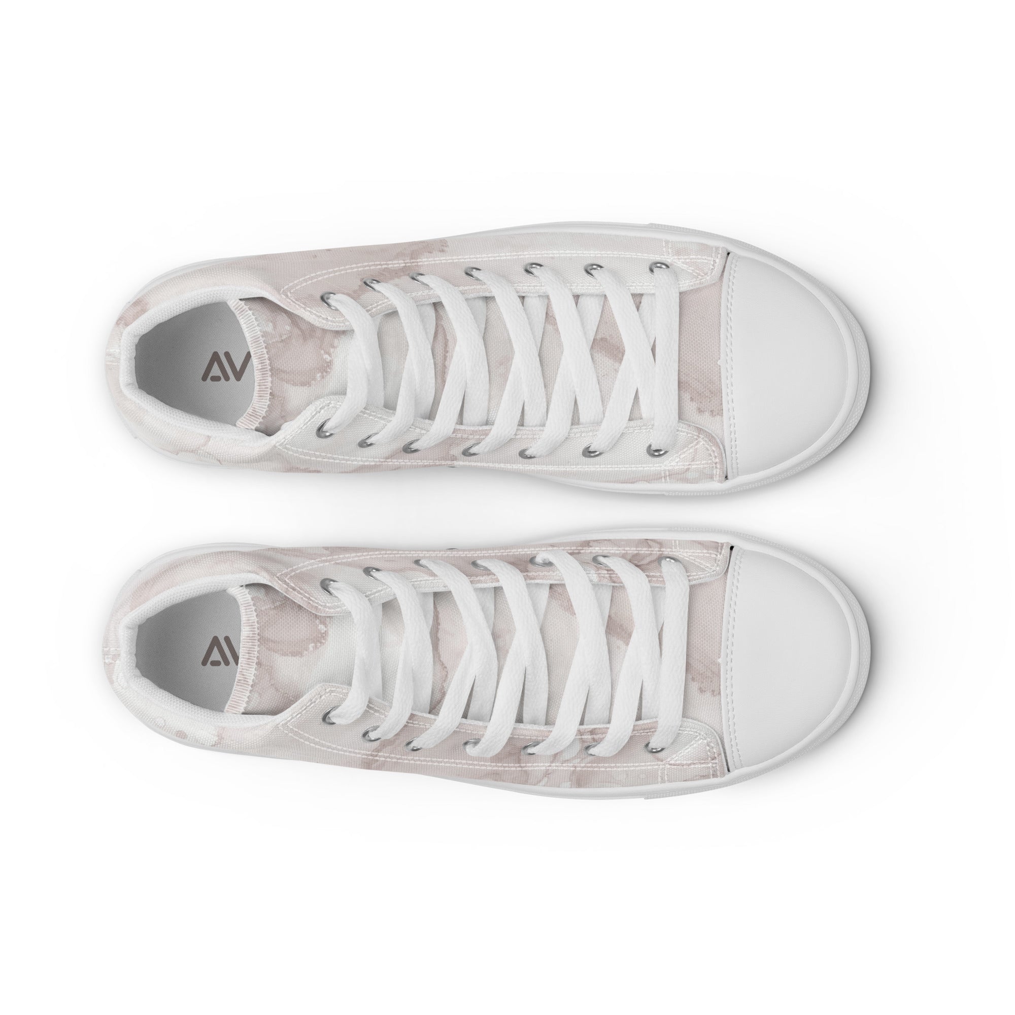 Pair of white sneakers with a visible brand logo on a white background