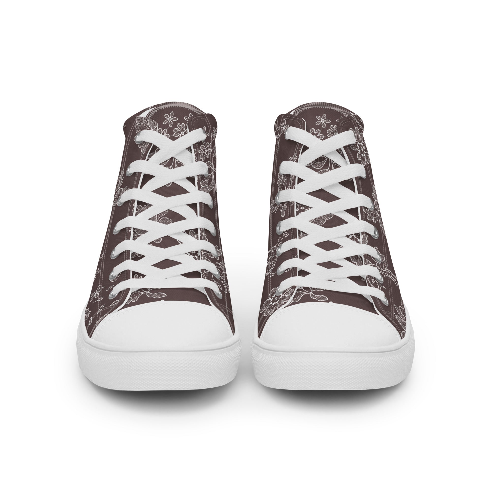 Pair of high-top sneakers with floral pattern on a white background