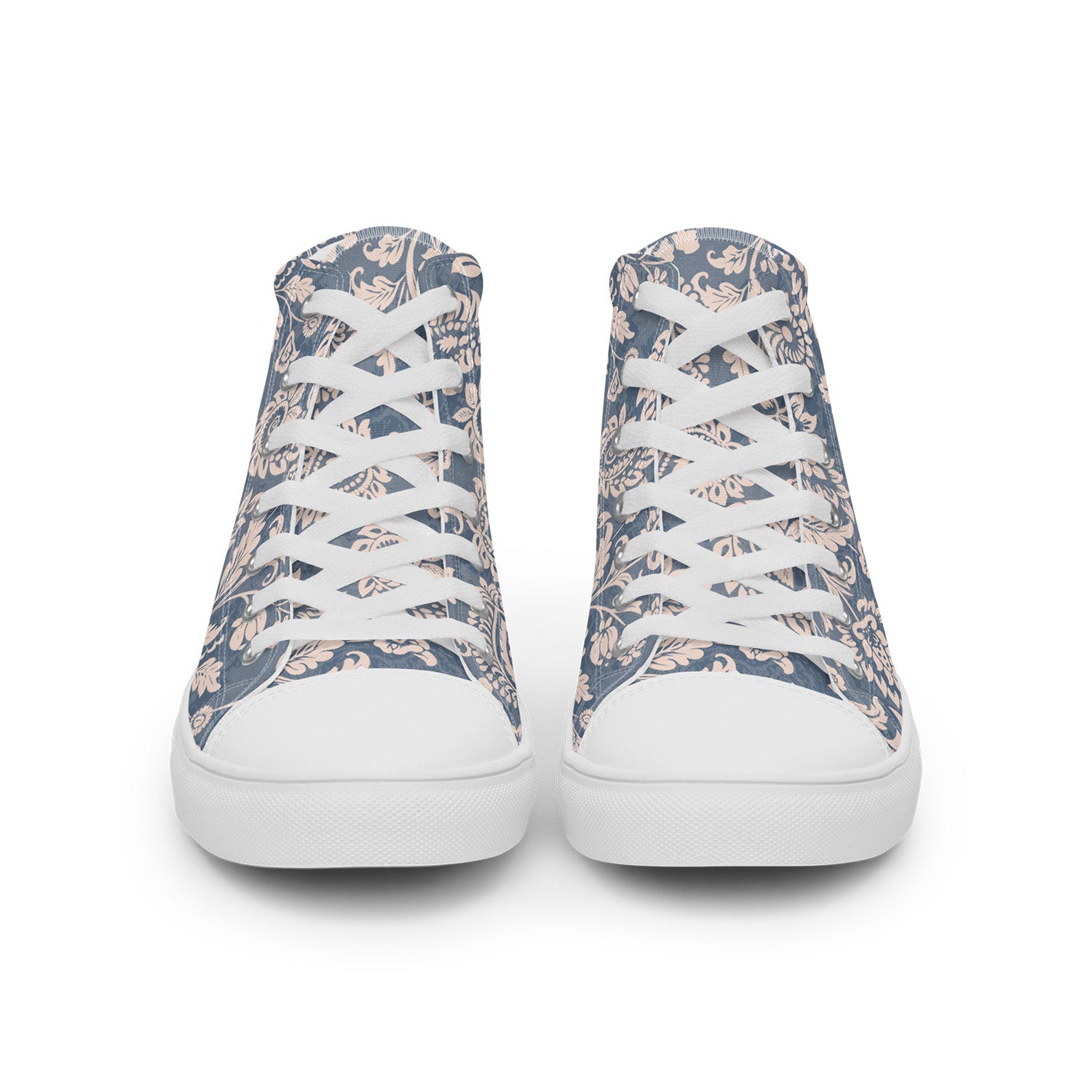 Pair of high-top sneakers with floral pattern on a white background