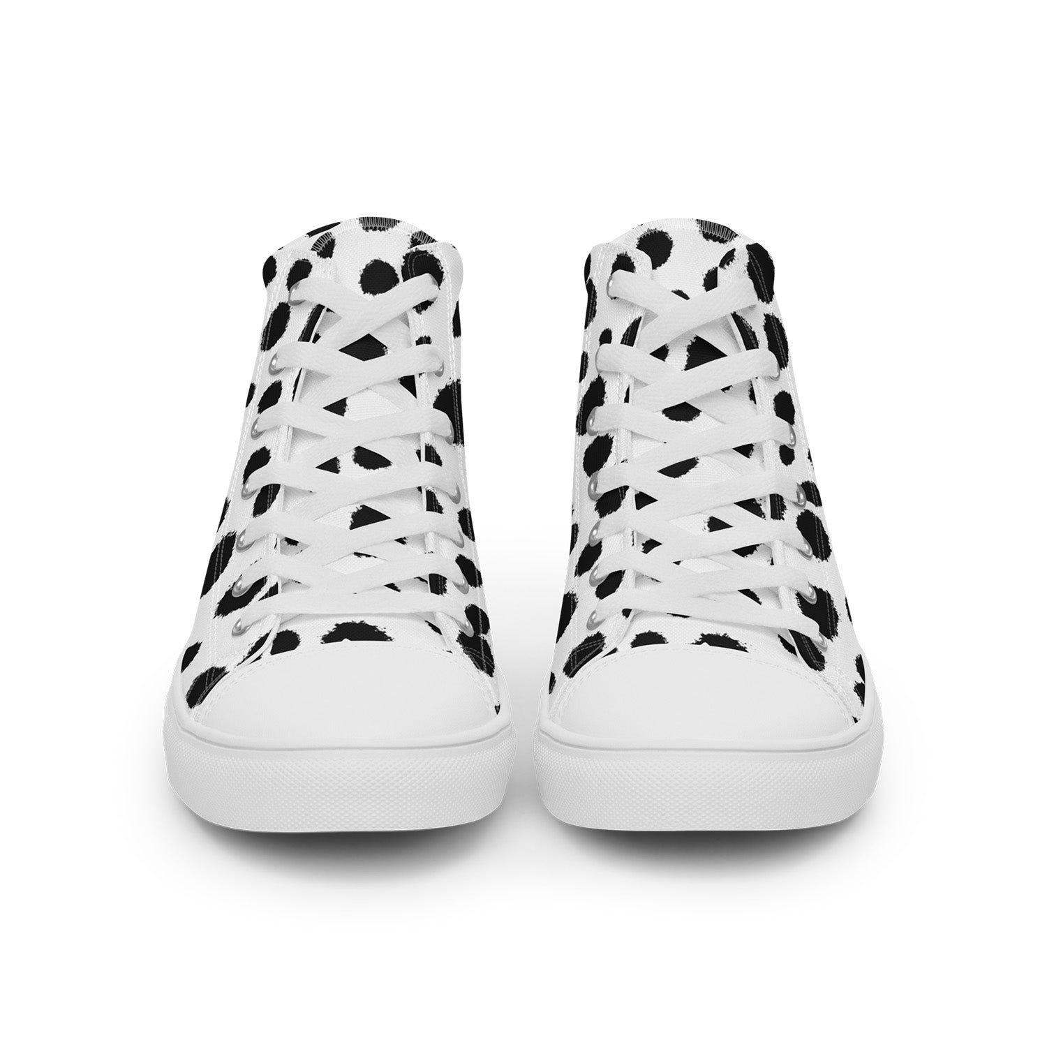 White high-top sneakers with black pattern on a white background
