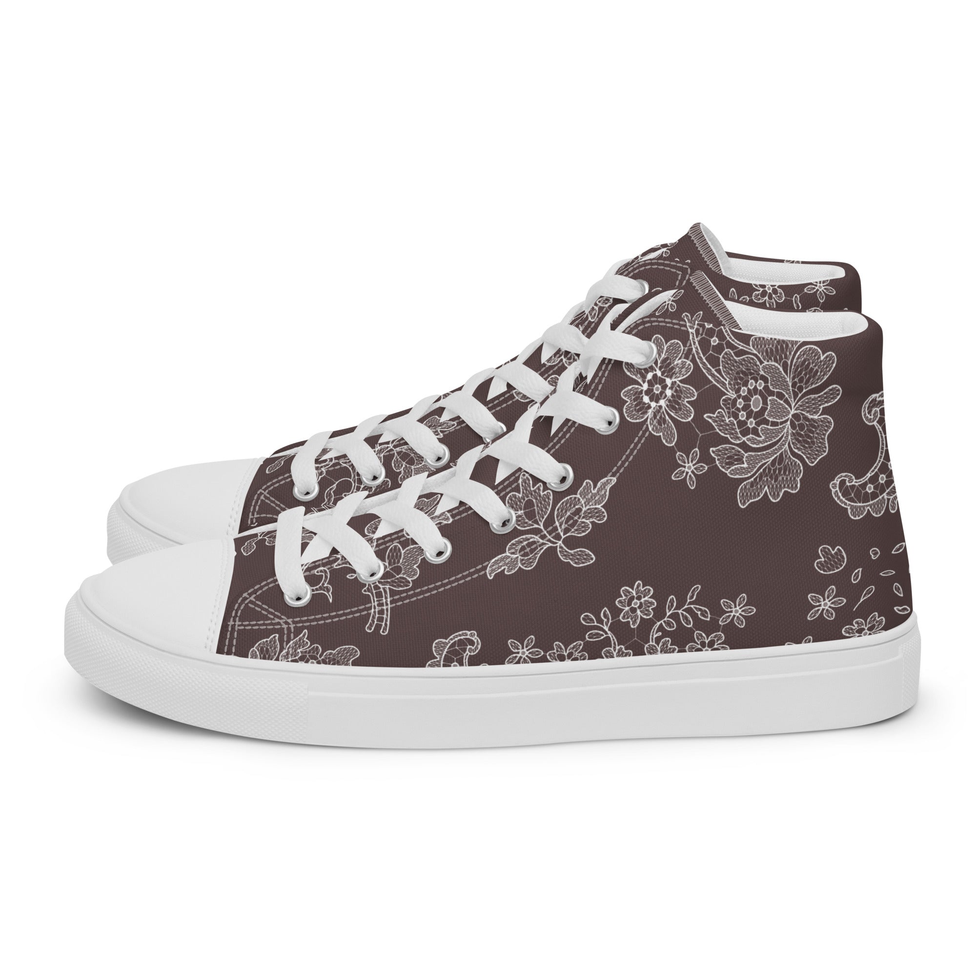 High-top sneakers with floral pattern on a white background