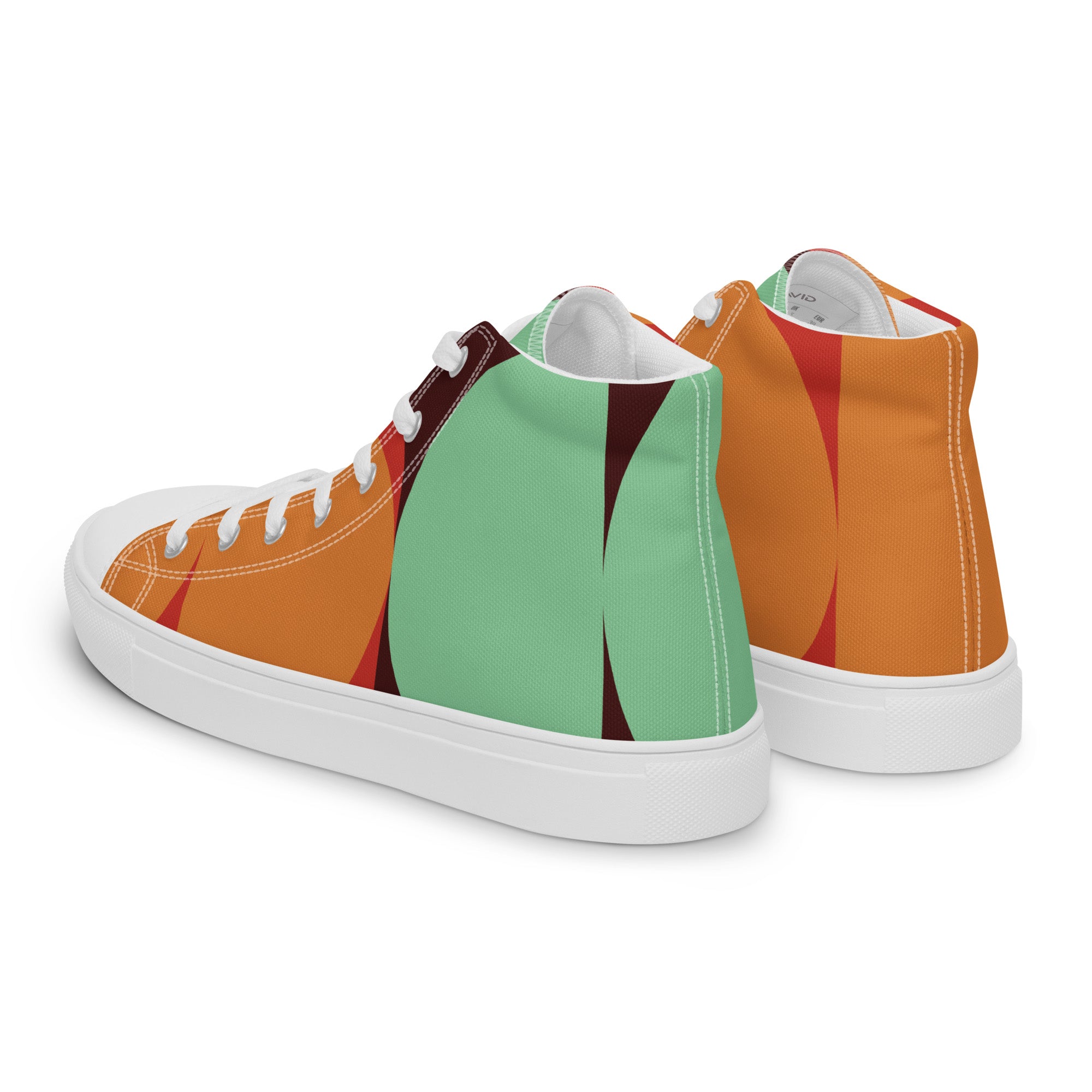 Colorful high-top sneakers with abstract pattern on a white background