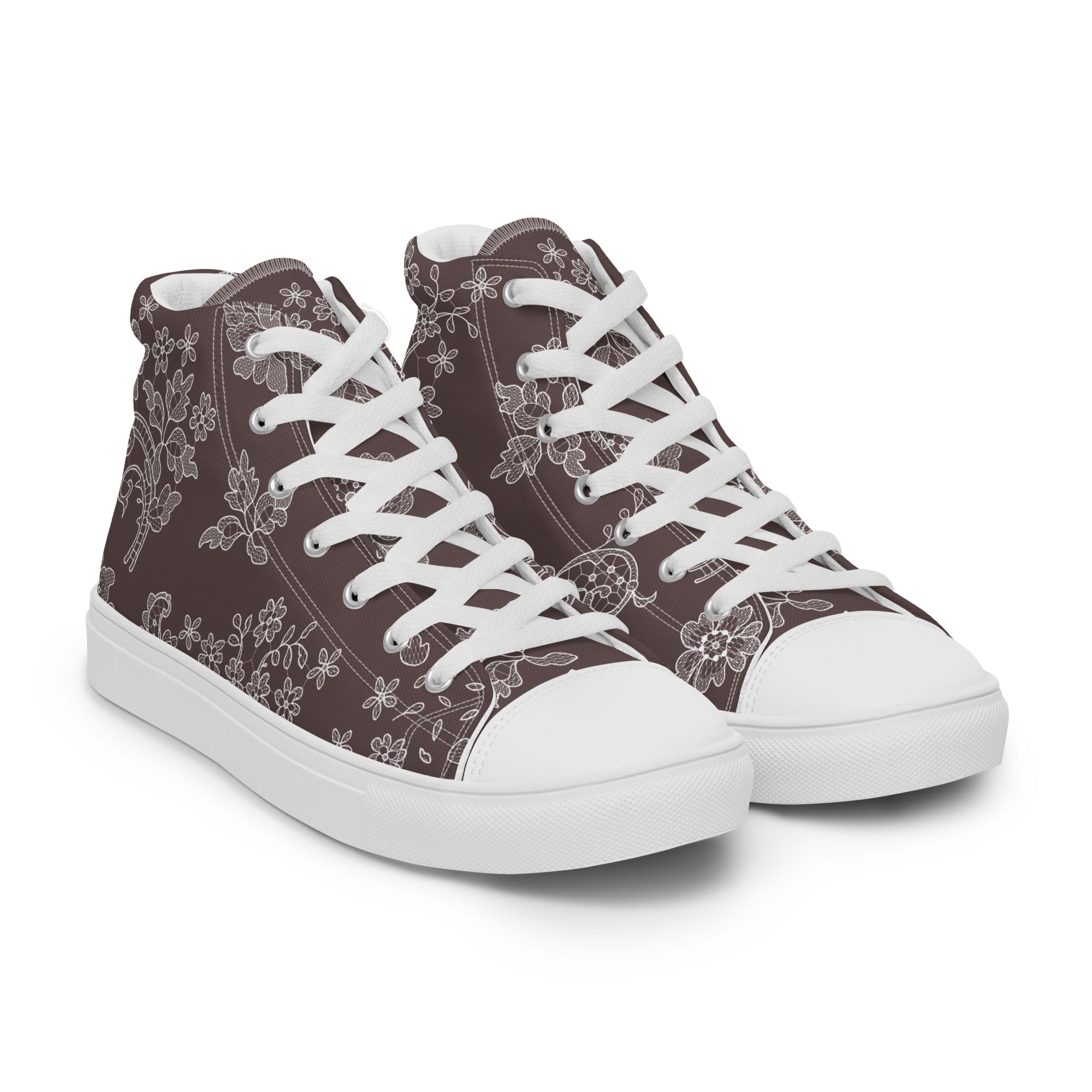 High-top sneakers with a floral pattern on a white background