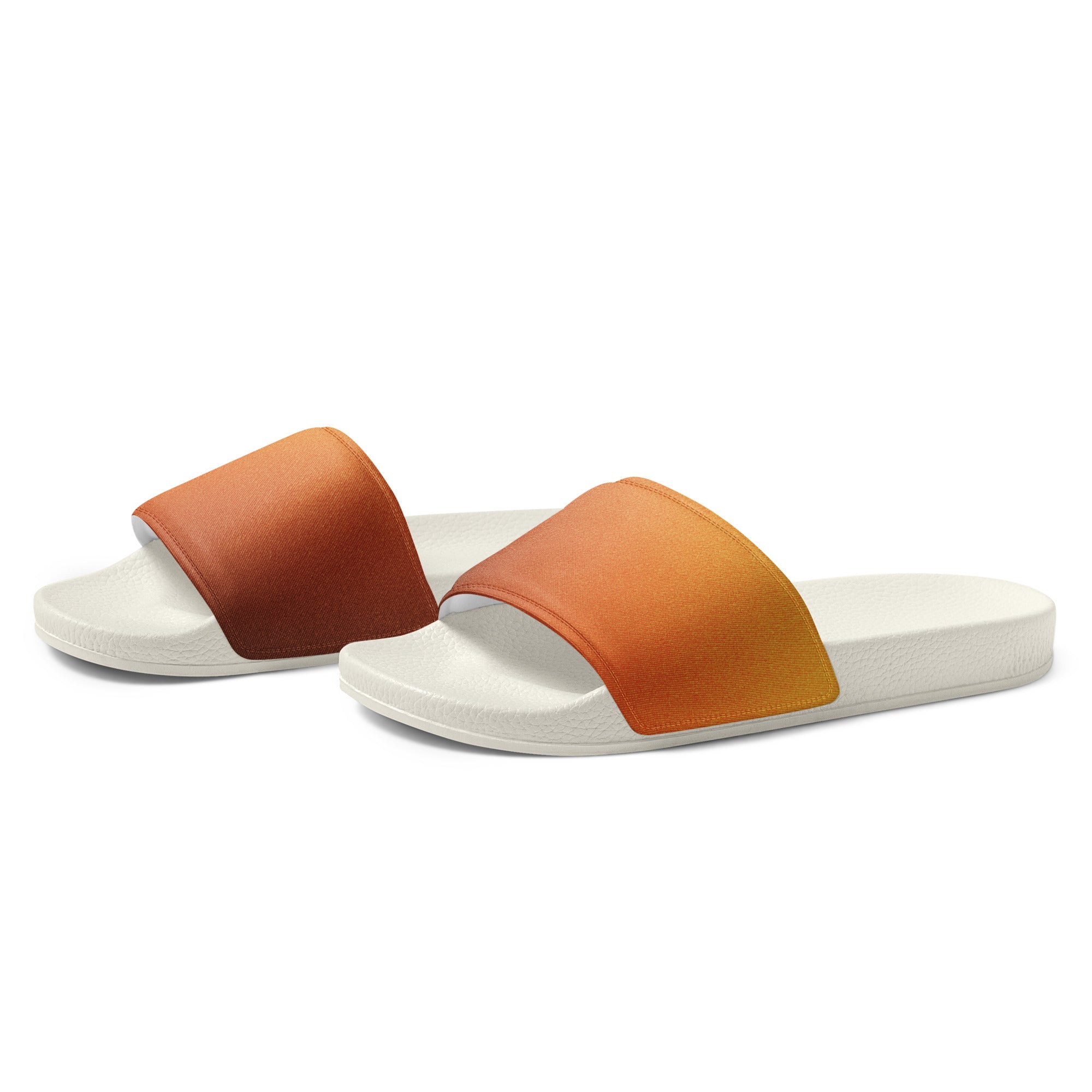 Pair of orange fade slides with white soles