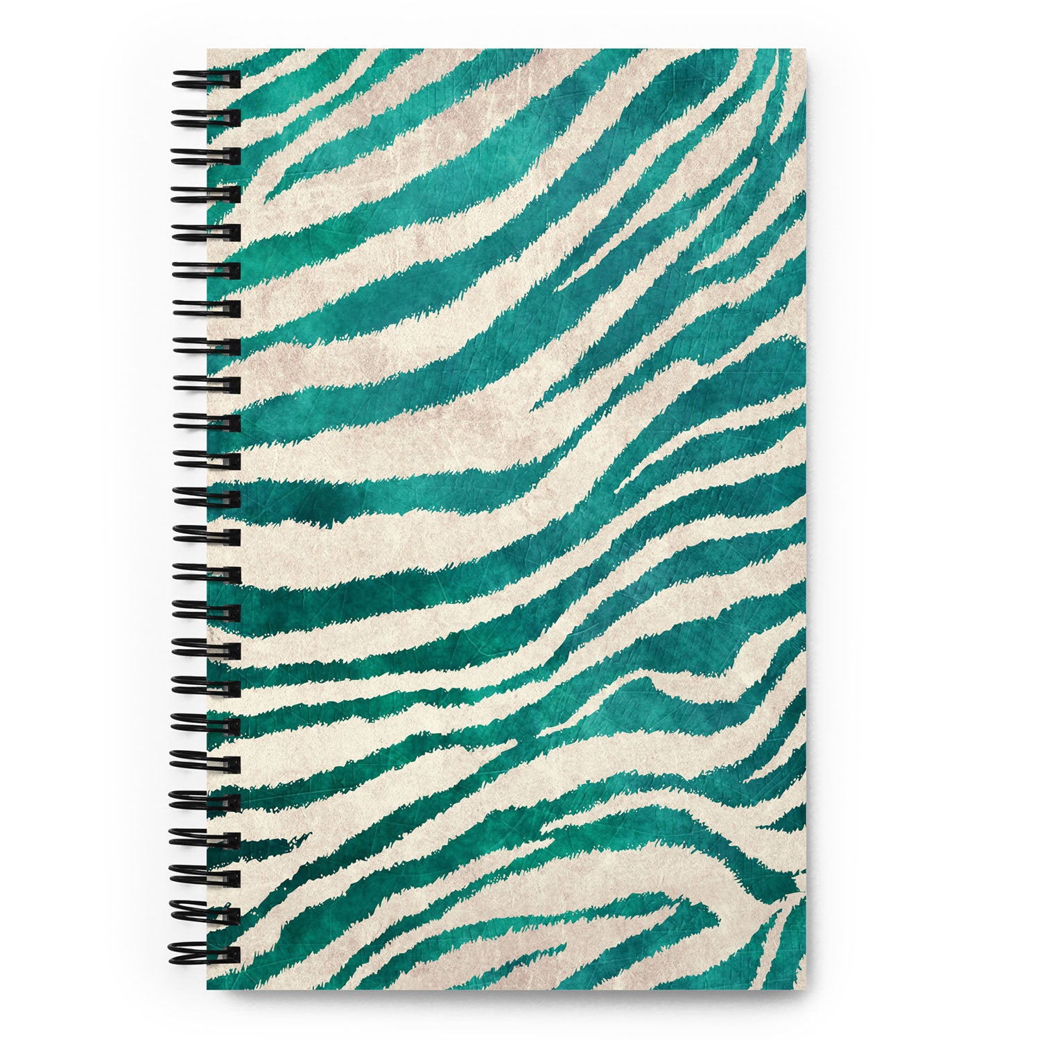 Notebook with teal and beige zebra pattern