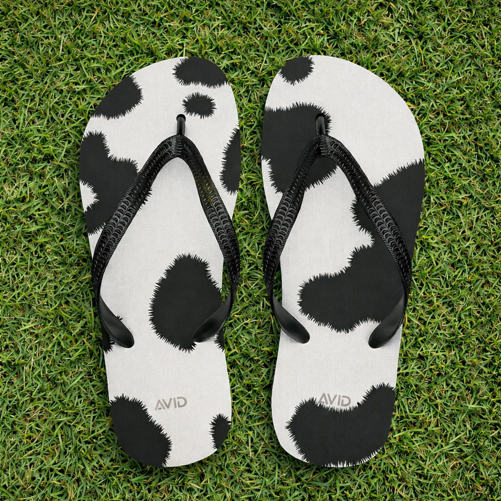 Moot cow print flip-flops