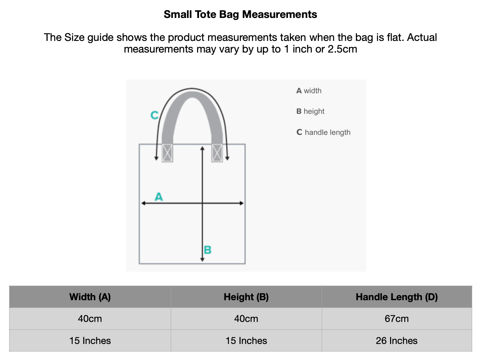 Avid London Blue Wave Small Tote Bag (Measurements)