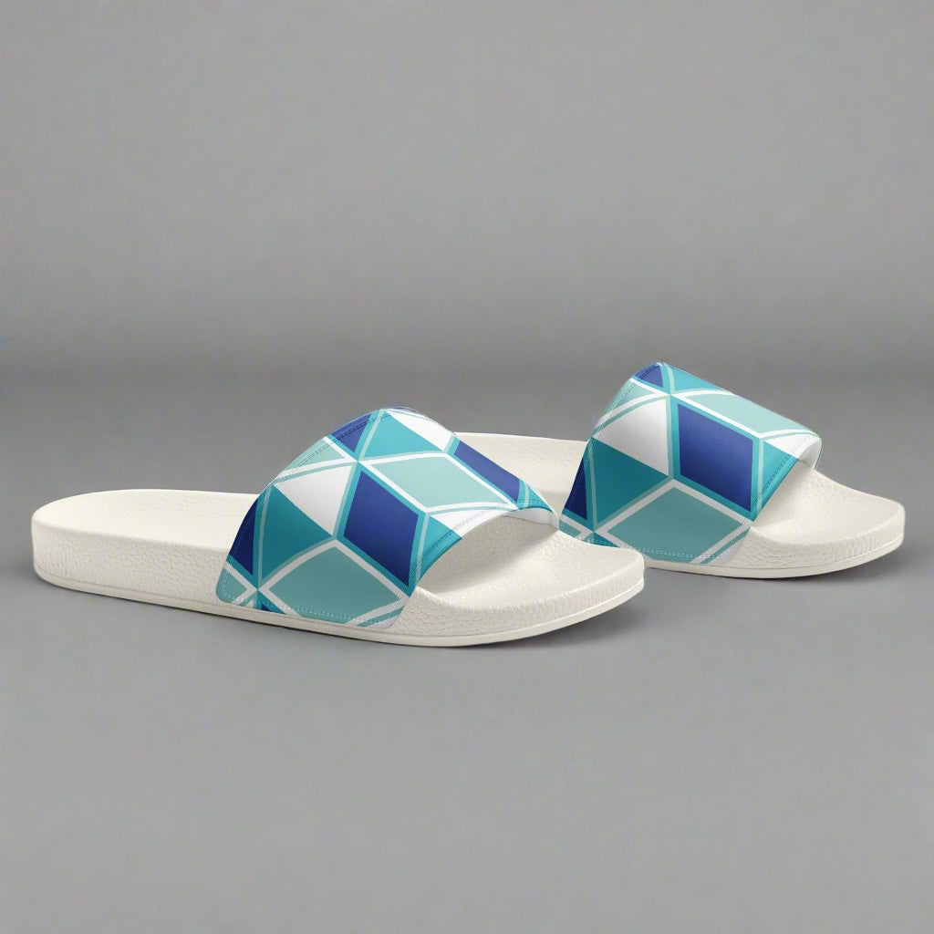 Avid London Womens Blue Cube Sliders - White