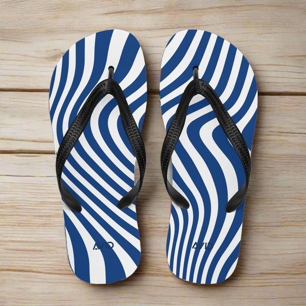 Blue Wave Print Flip Flops