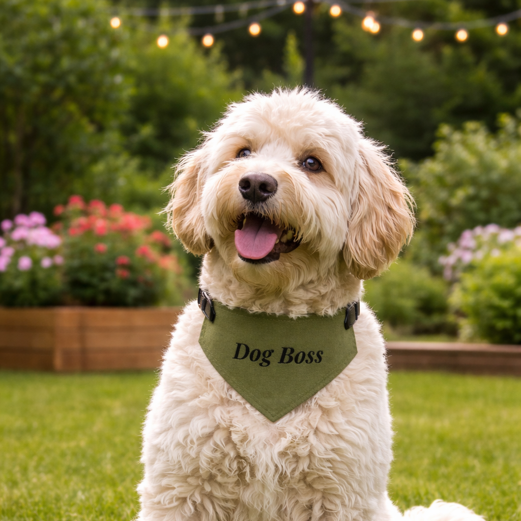 Dog Bandana “Dog Boss” – Premium Adjustable Pet Bandana | Avid London