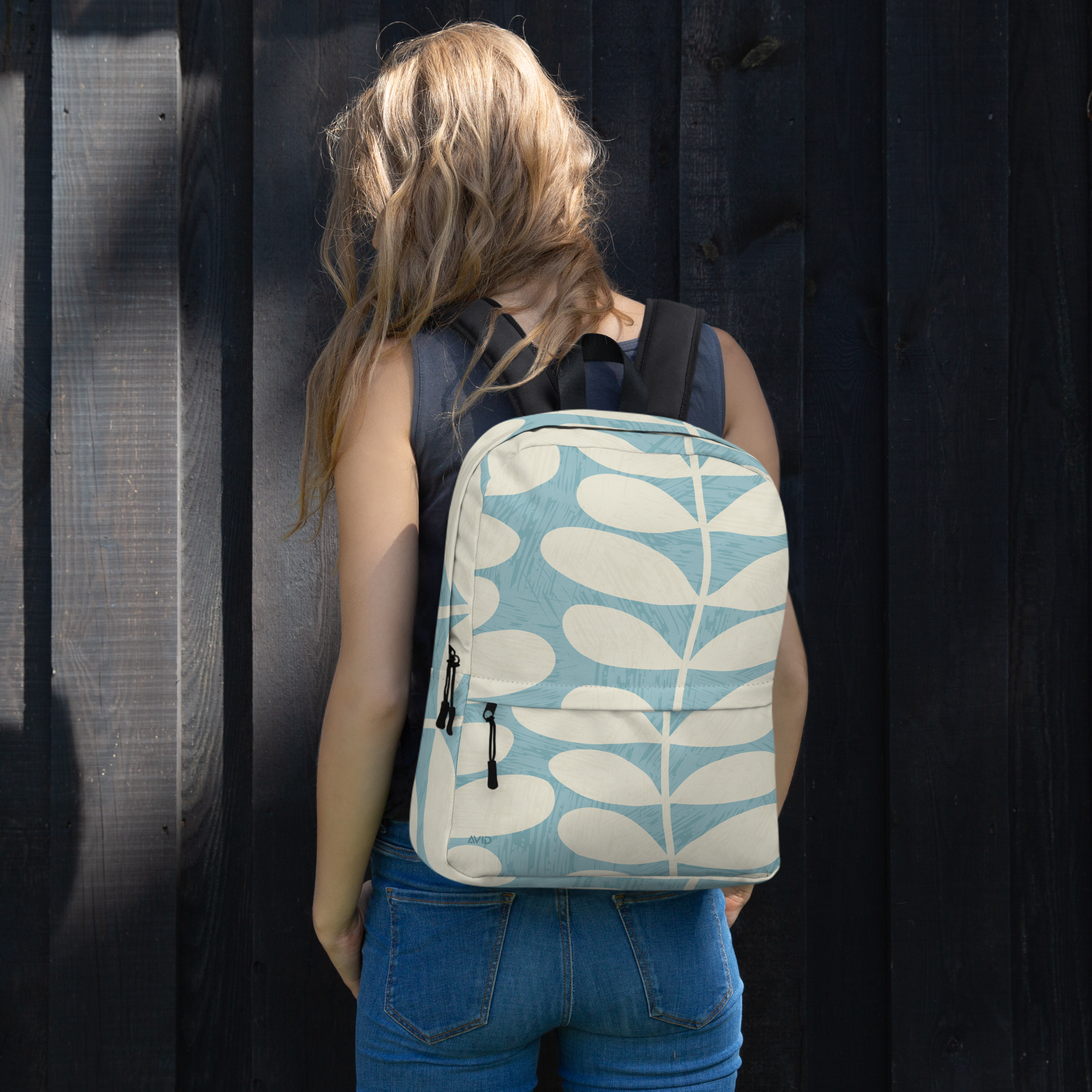 Leaf print backpack modelled