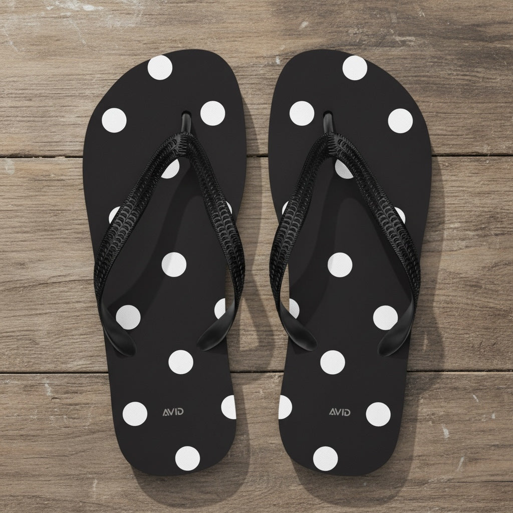 Black Dotty flip-flops with white polka dots