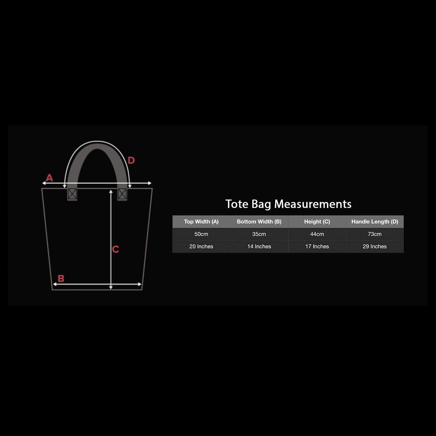 Tote bag with measurements 