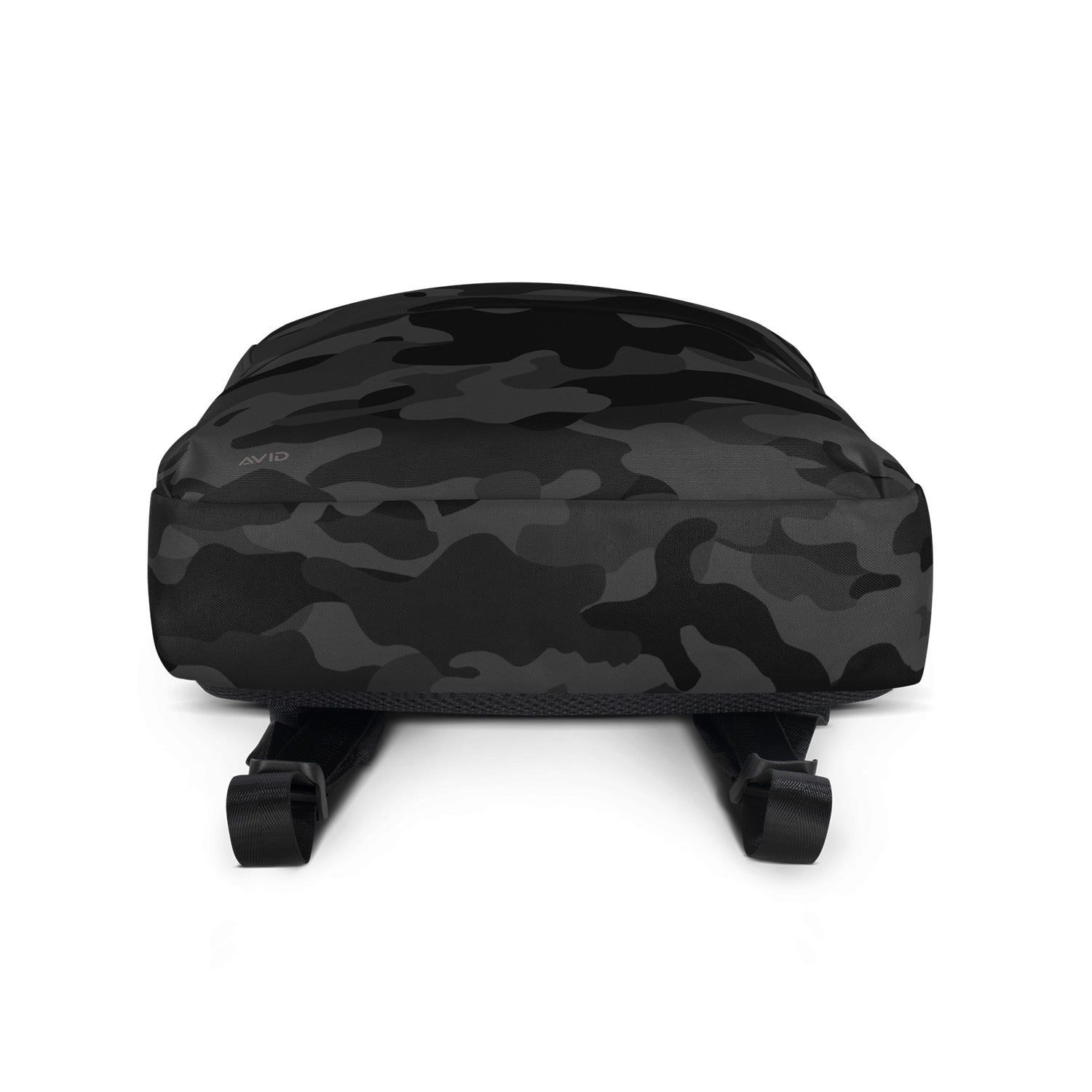 Black camouflage-patterned suitcase on a white background