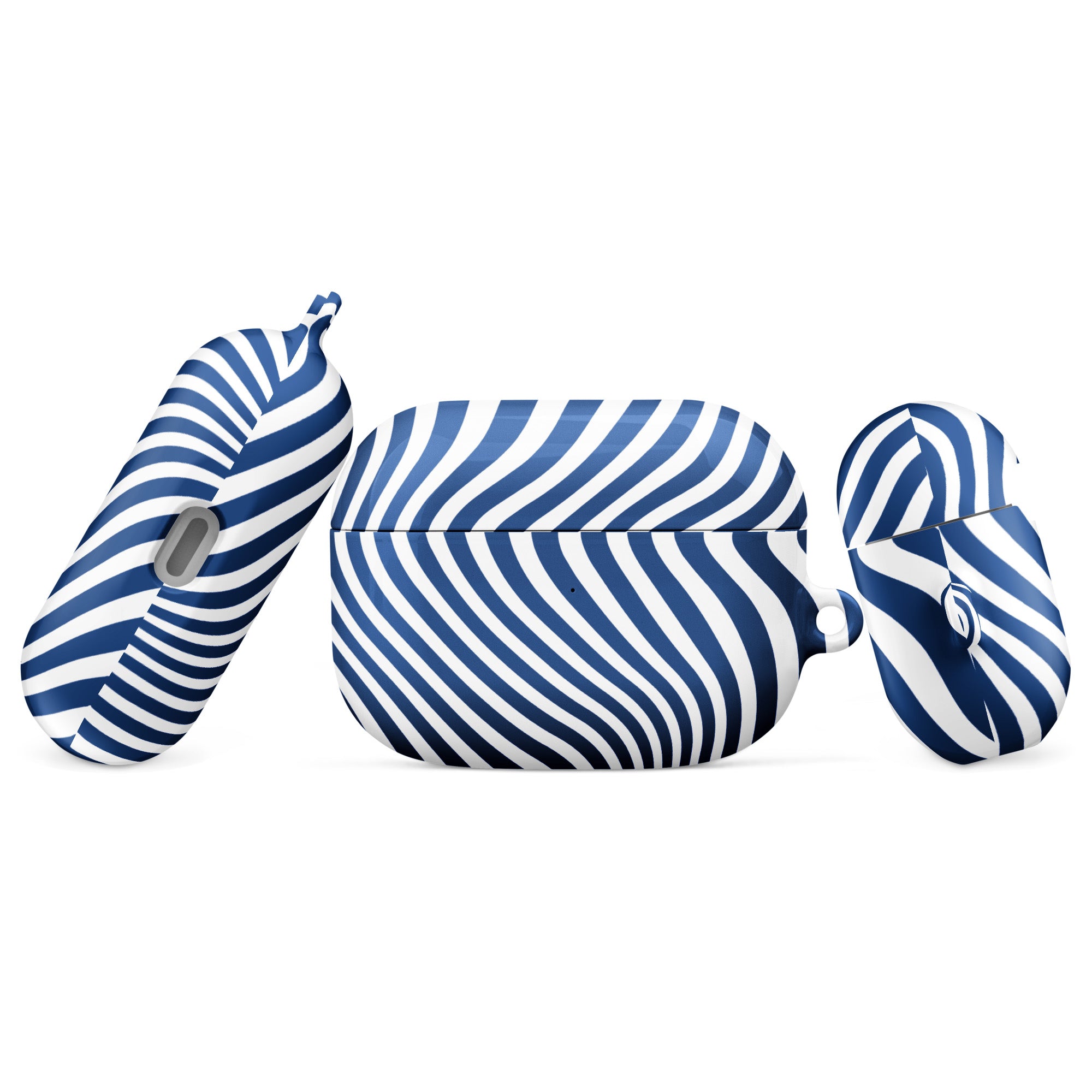Blue and white striped zebra-shaped product on a white background