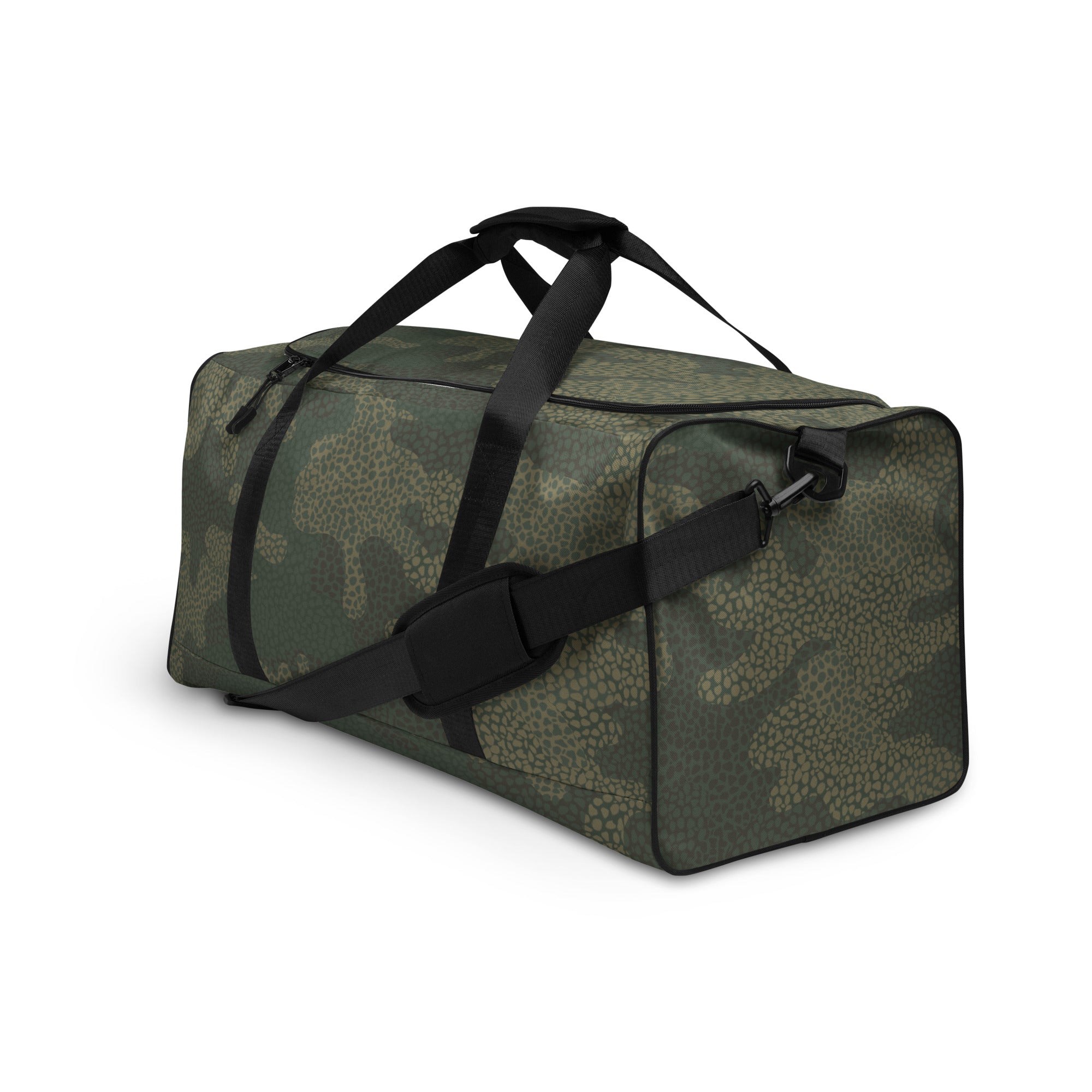 Green camouflage duffel bag