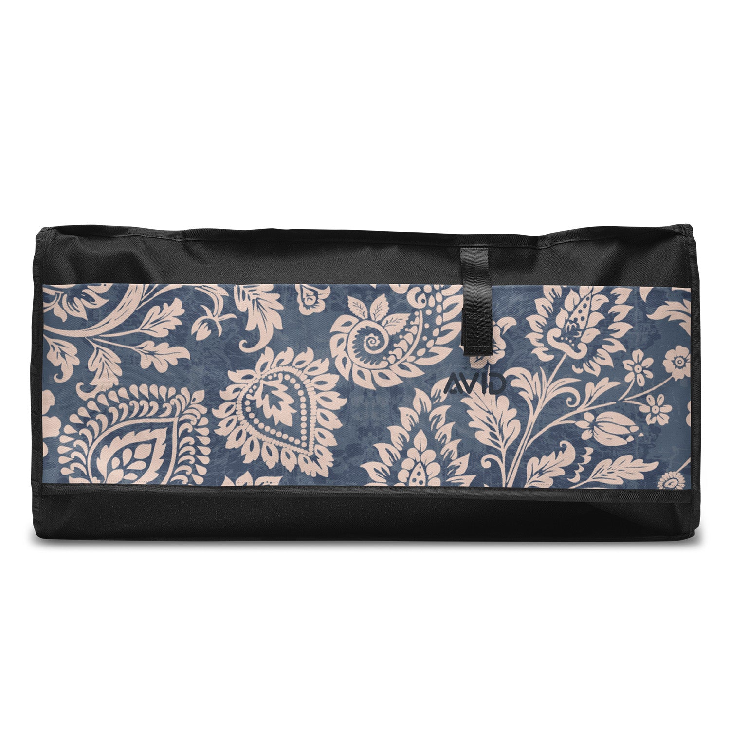 Floral patterned bag with black border on a white background