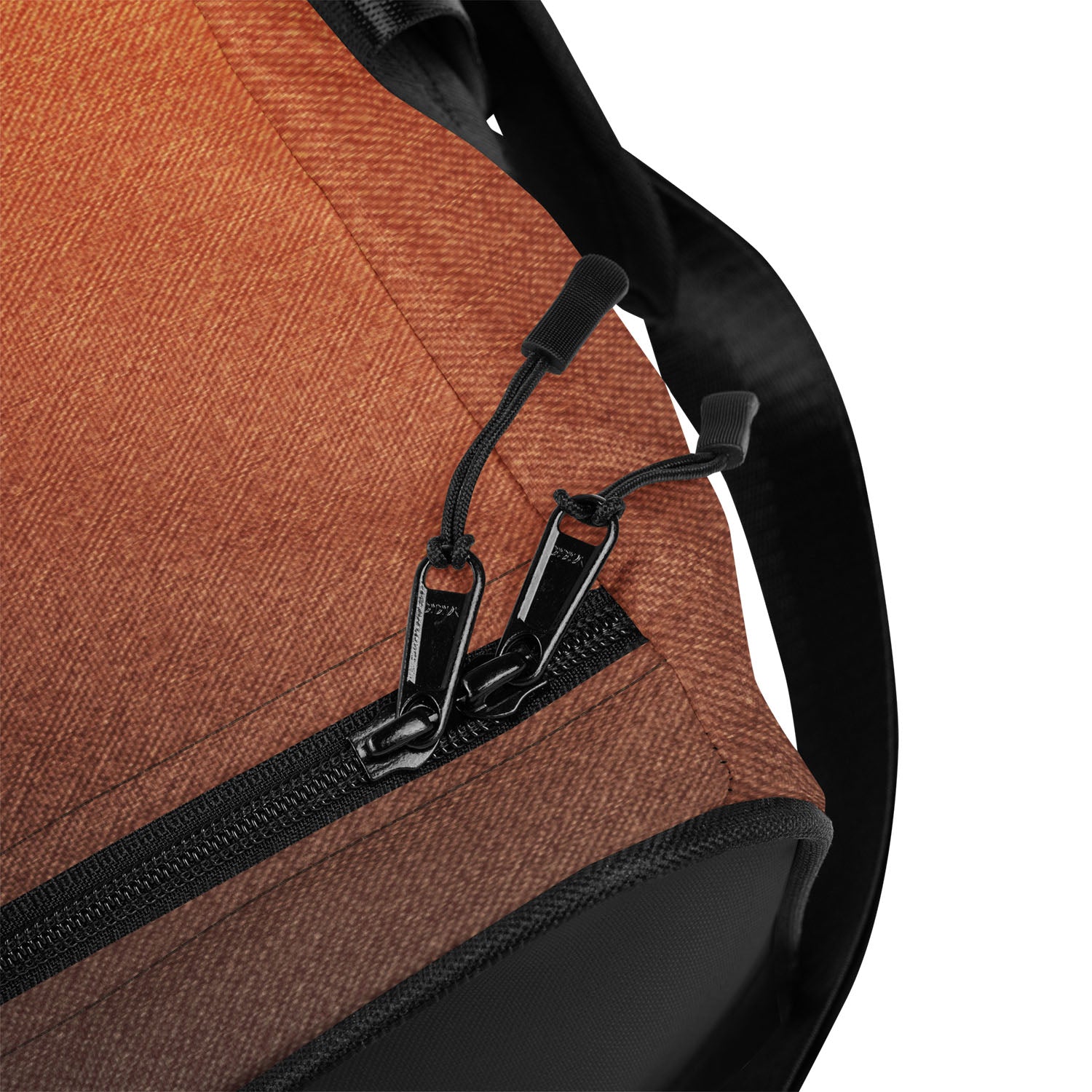 Close-up of a orange fade duffel bag