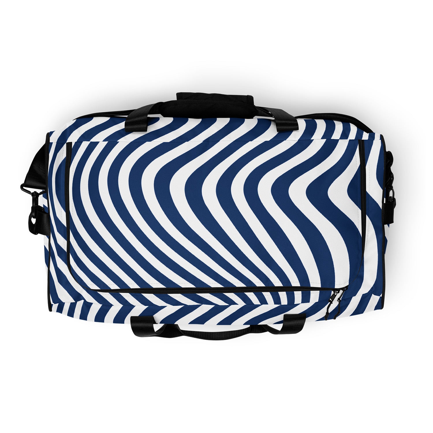 Blue and white striped bag on a white background
