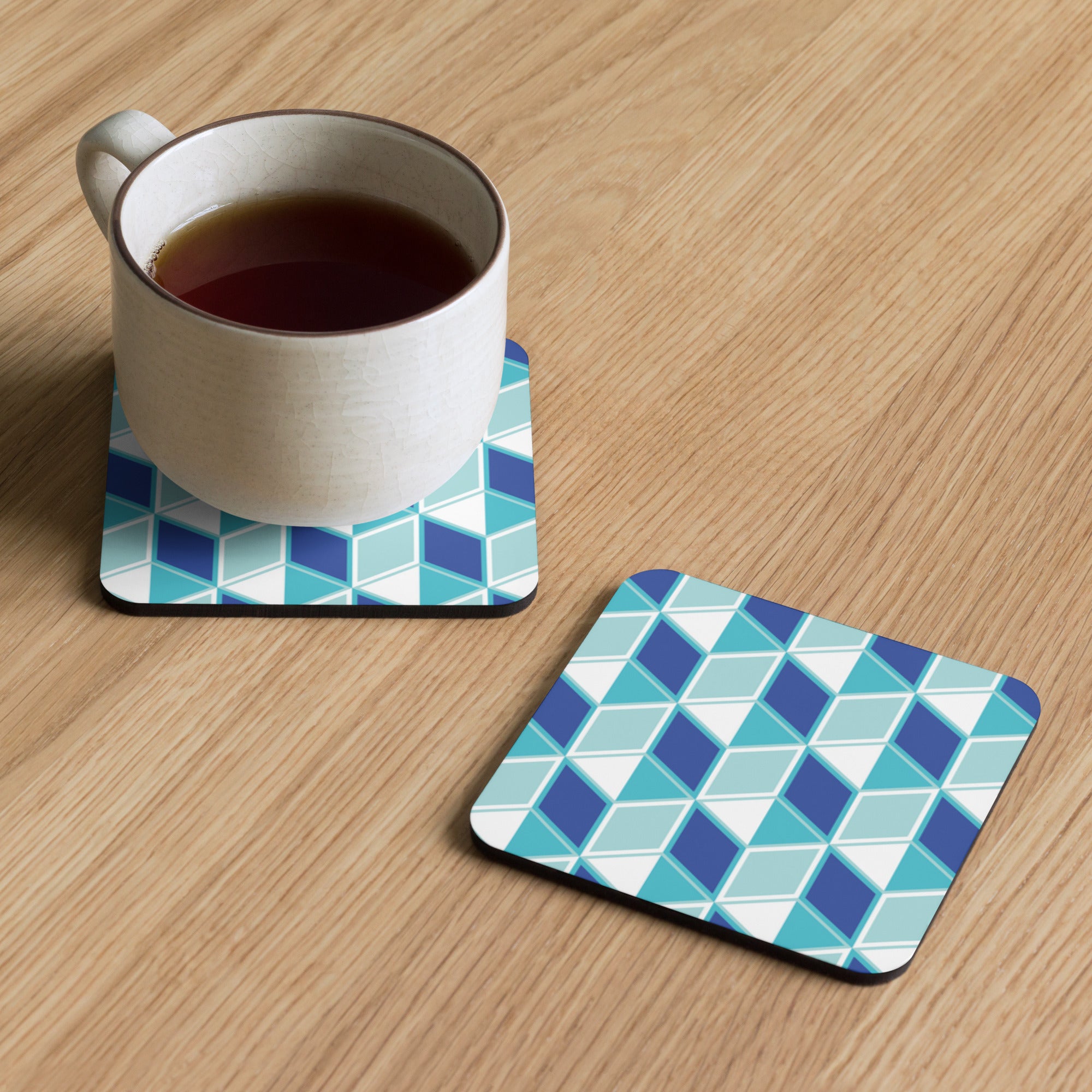 Blue Square - Cork-back coaster