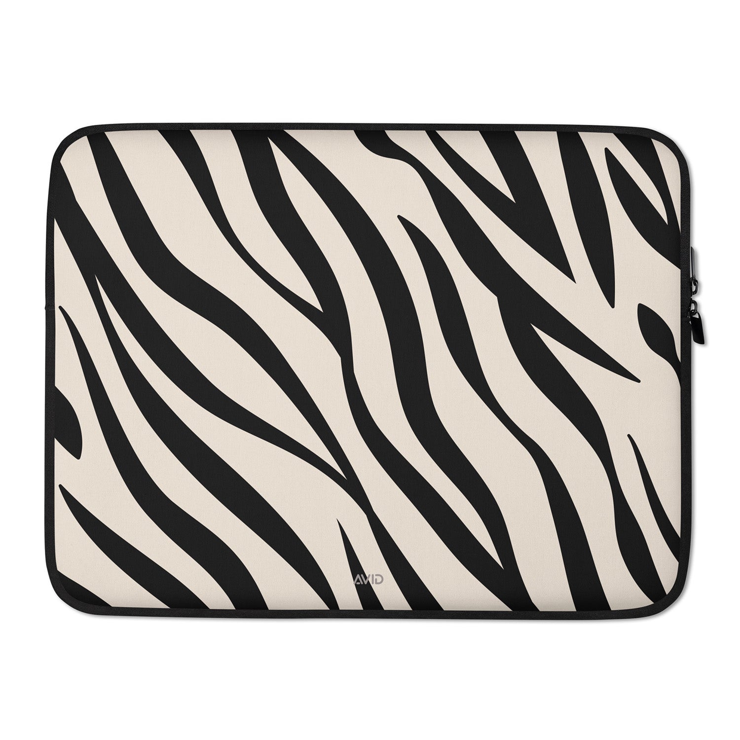Laptop sleeve with zebra pattern on a white background