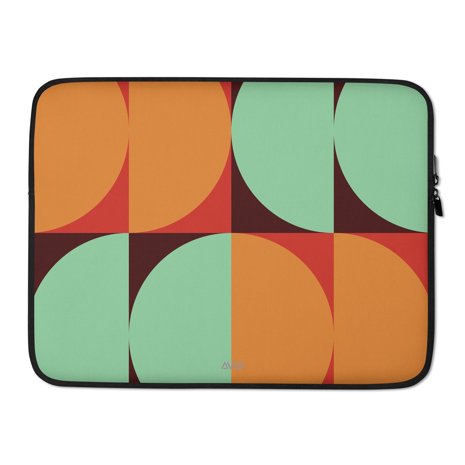 Laptop sleeve with geometric pattern on a white background