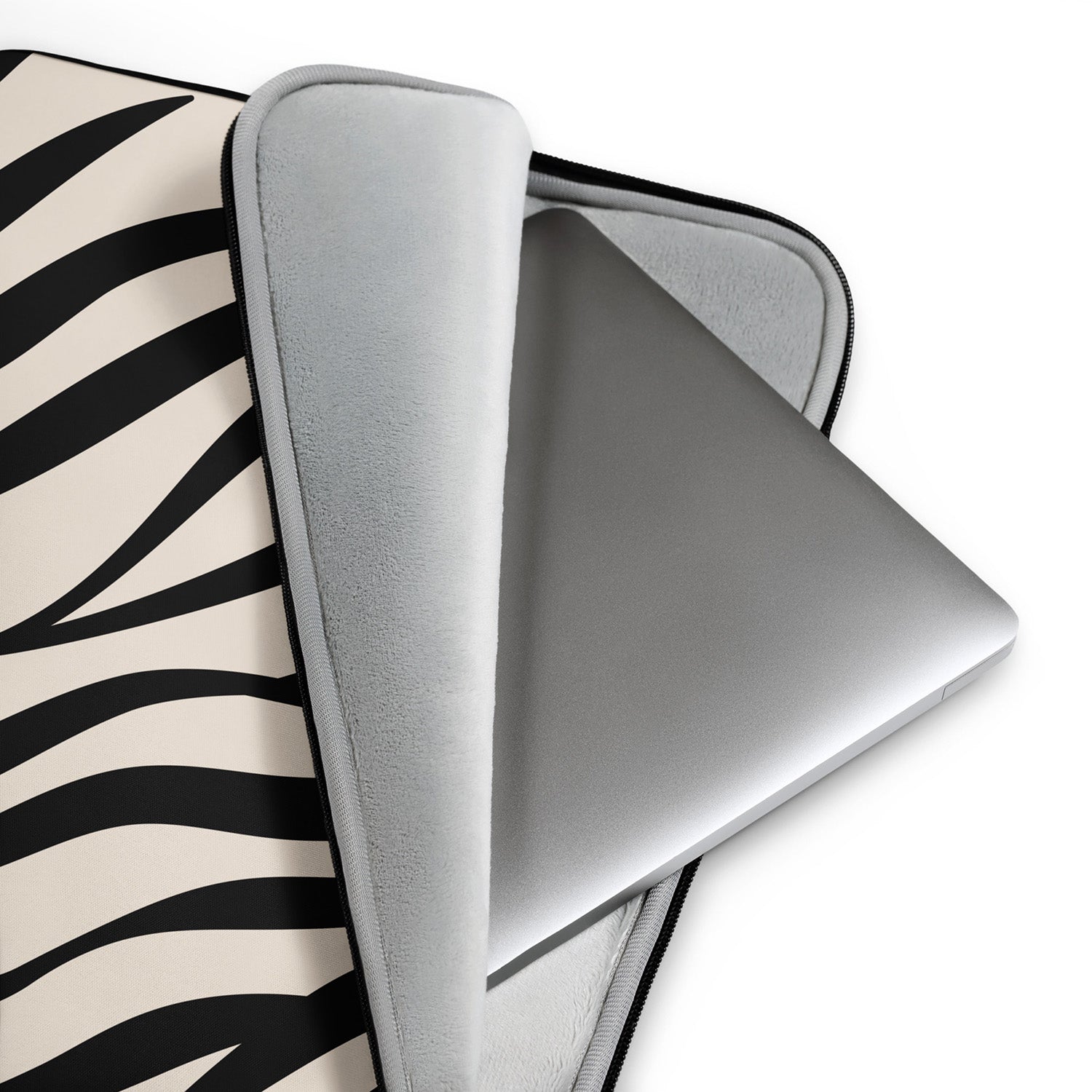 laptop sleeve with zebra pattern on a white background