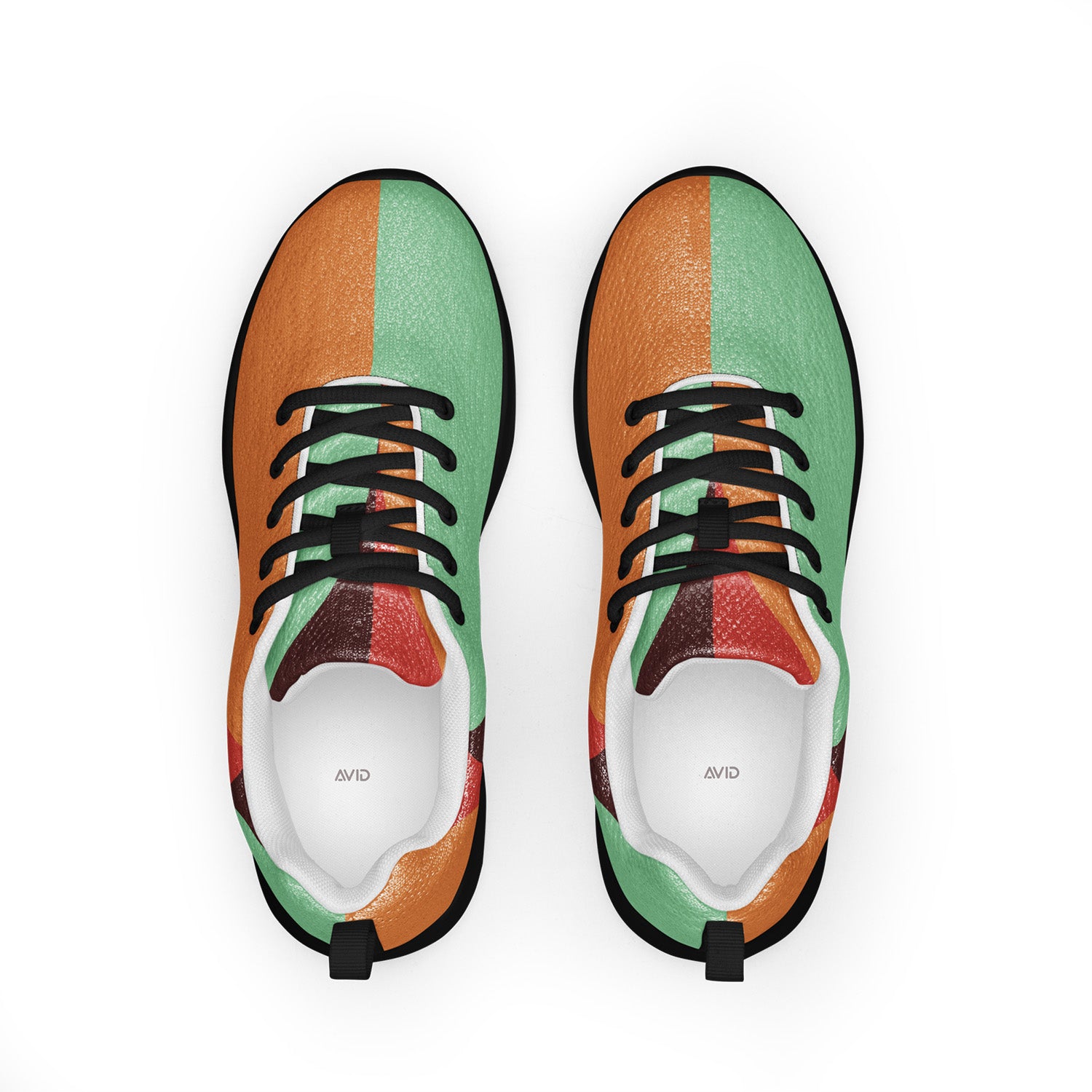 orange fade sneakers with a geometric pattern on a white background