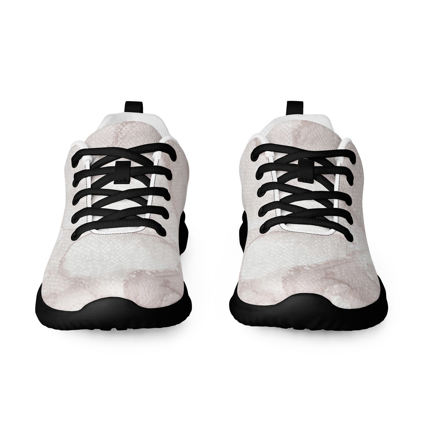 white marble pattern sneakers with black soles and laces on a white background