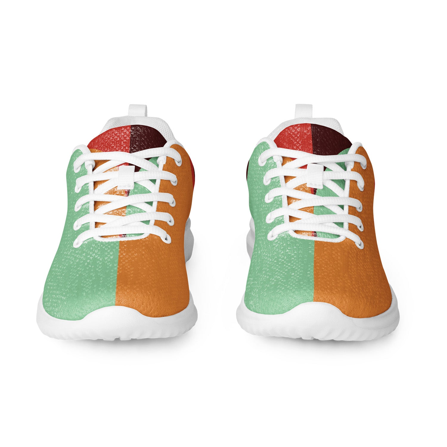 semi-circle athletic sneakers with a geometric pattern on a white background