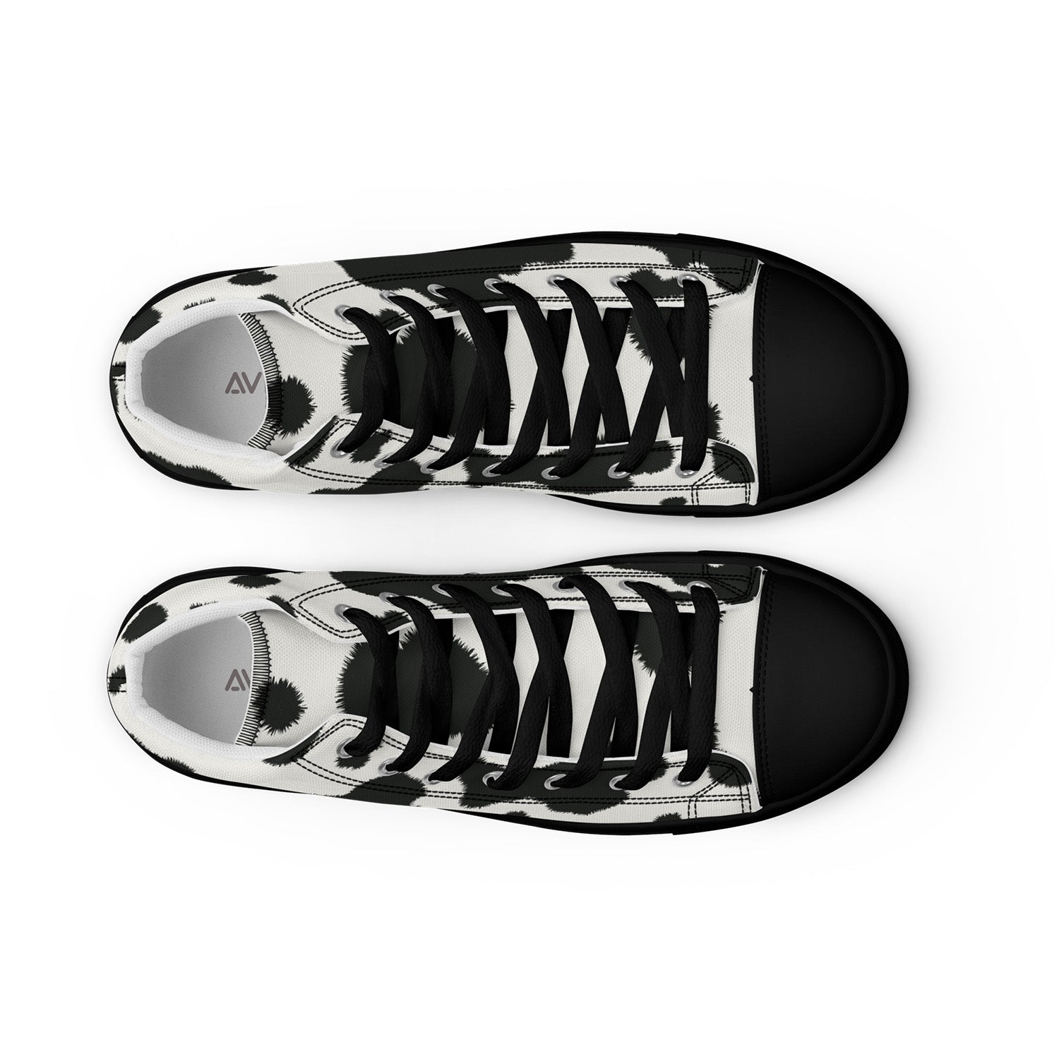 Black and white sneakers with abstract pattern on a white background