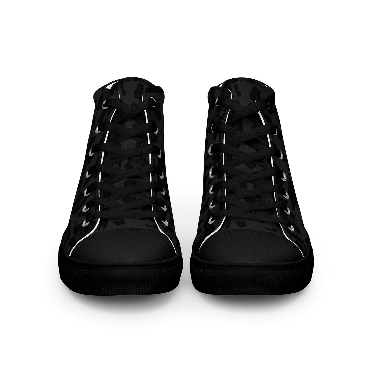 Pair of black high-top sneakers on a white background