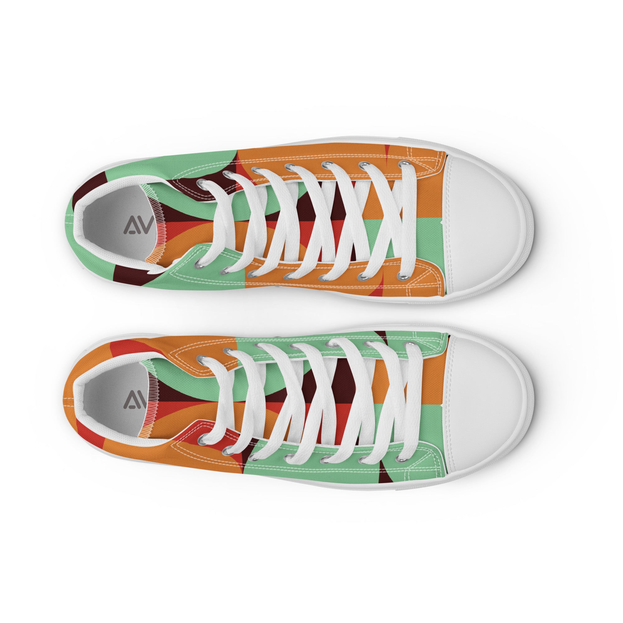 Colorful sneakers with a geometric pattern on a white background