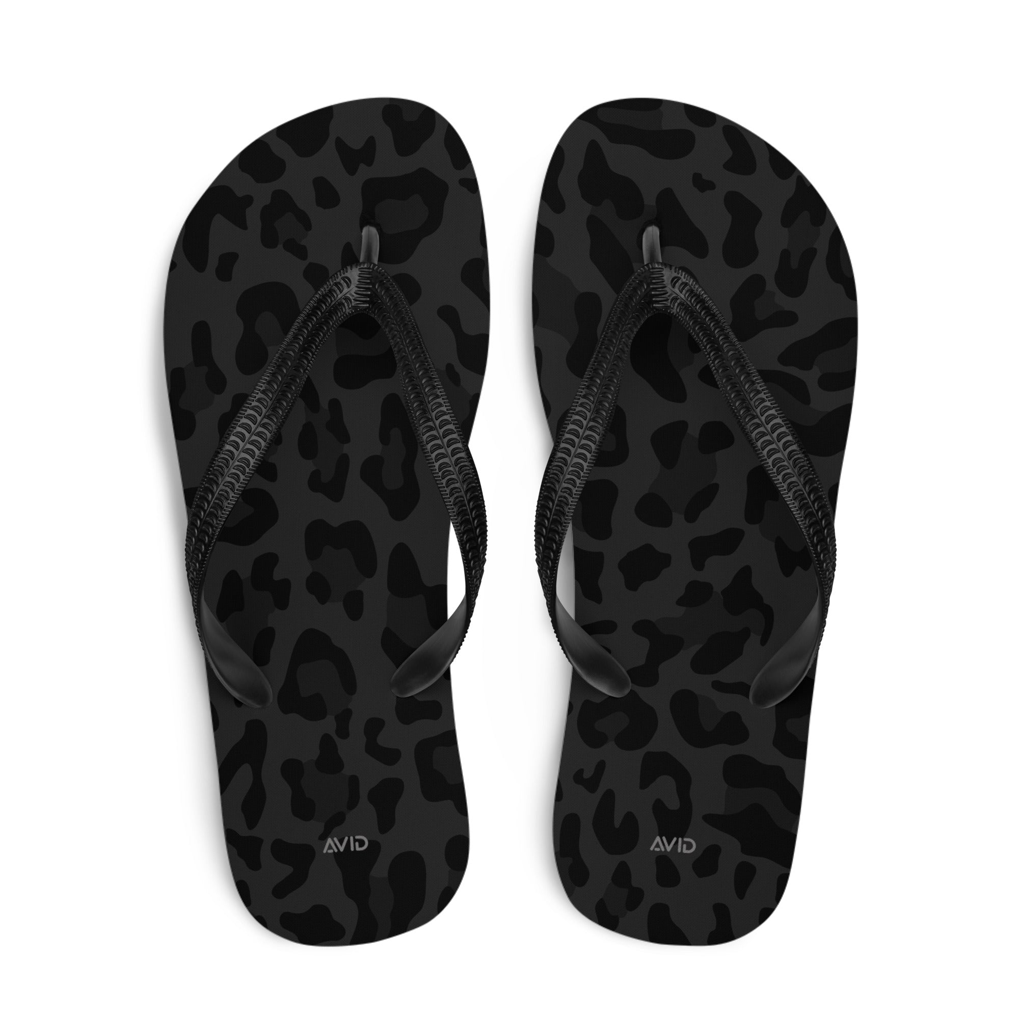 Black leopard print flip-flops