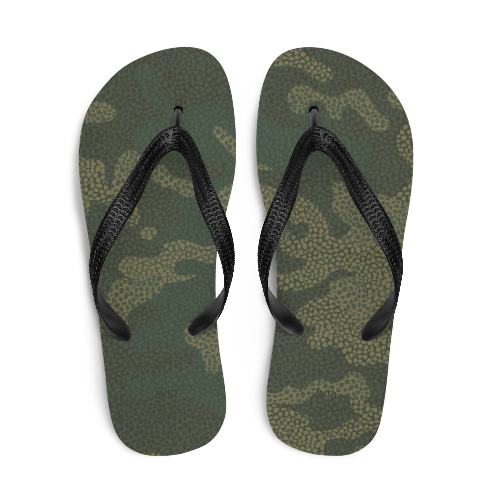 Pair of green camouflage flip-flops 